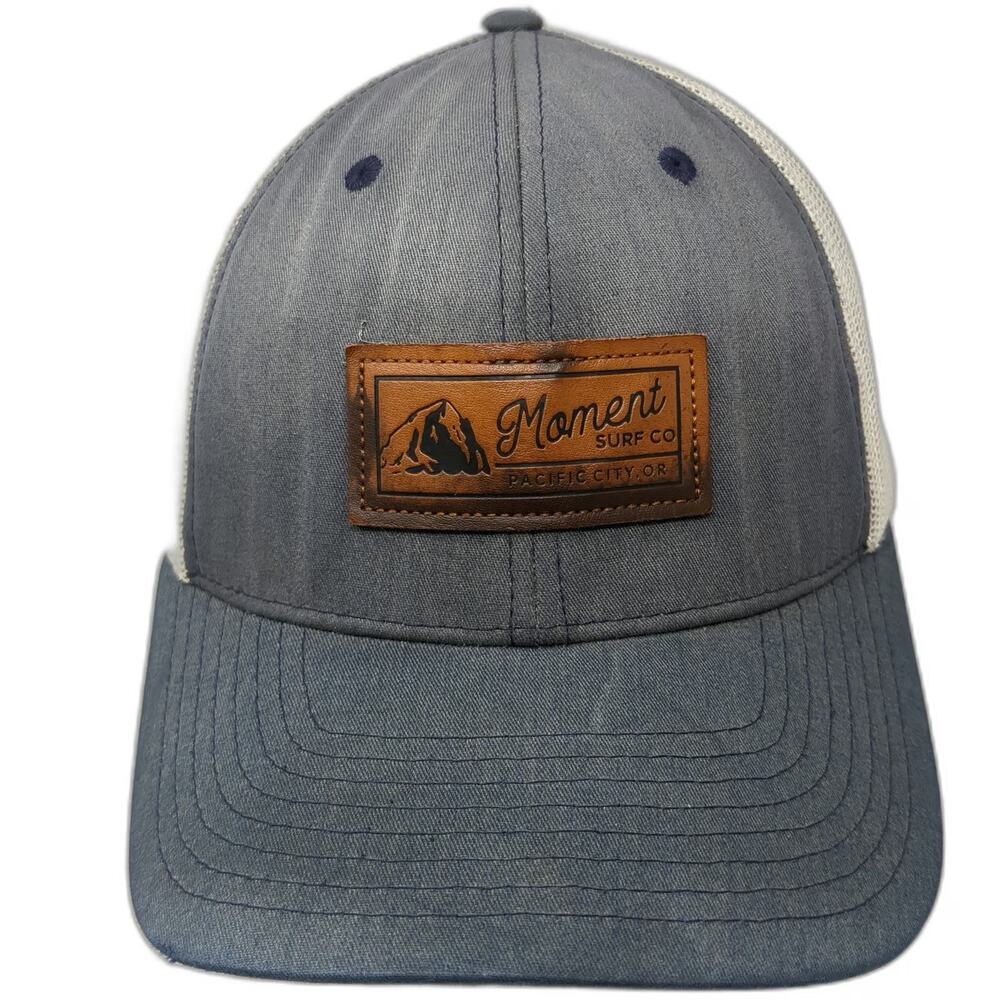 You Know Moment Surf Co Trucker Hat Blue One Size Leather Patch Pacific City OR